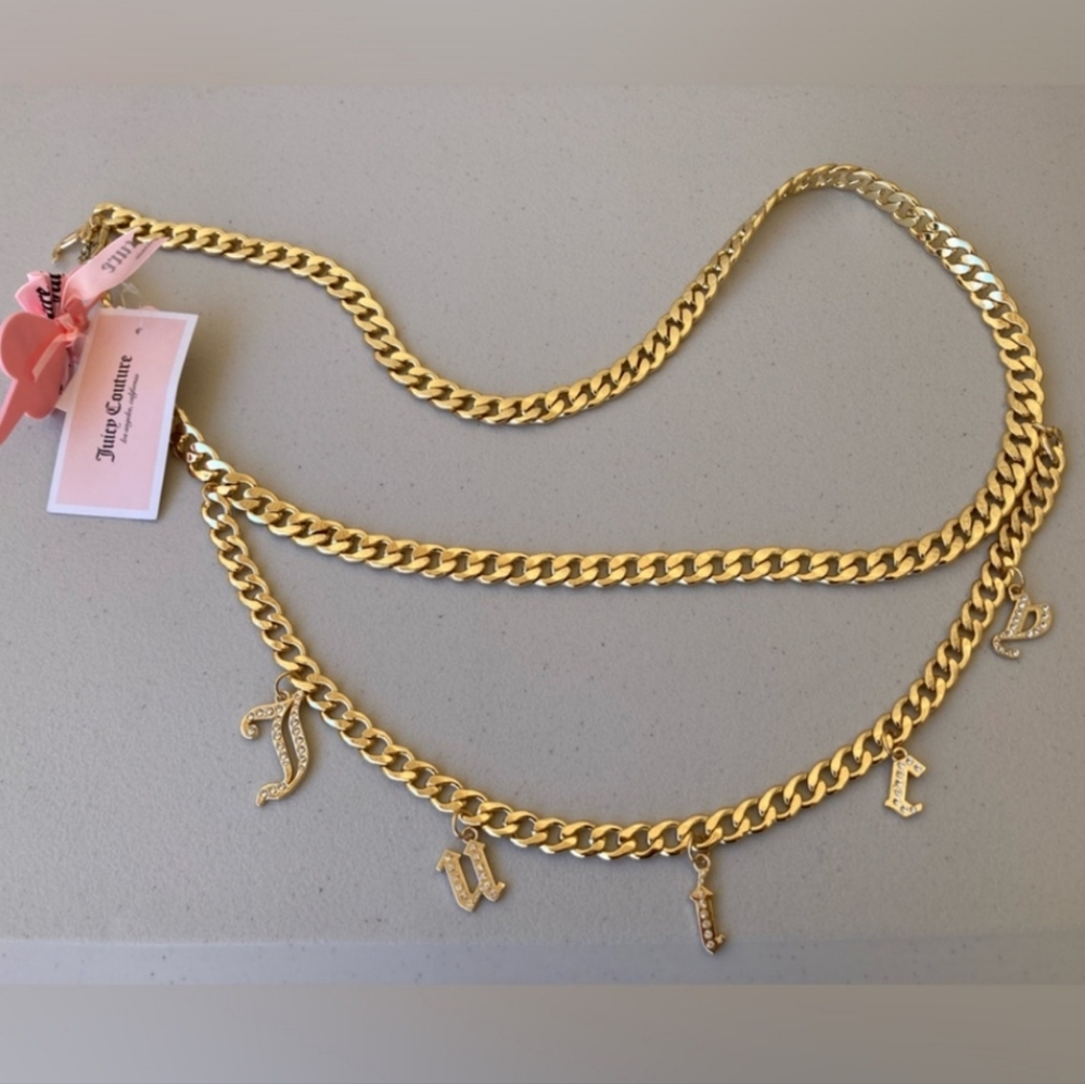 Juicy Couture Gold Tone Chain Belt  with Juicy Letter Charms - Various Sizes - Picture 4 of 8